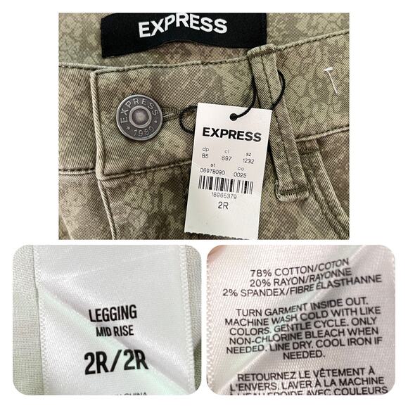 Express Gold Green Snakeskin Print Mid Rise Stretch Ankle Leggings Size 2R NWT - Picture 11 of 13